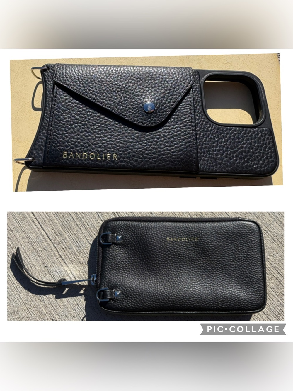 Bandolier Billie Crossbody Set  Black Leather iPhone 14 Pro Max + Large Pouch